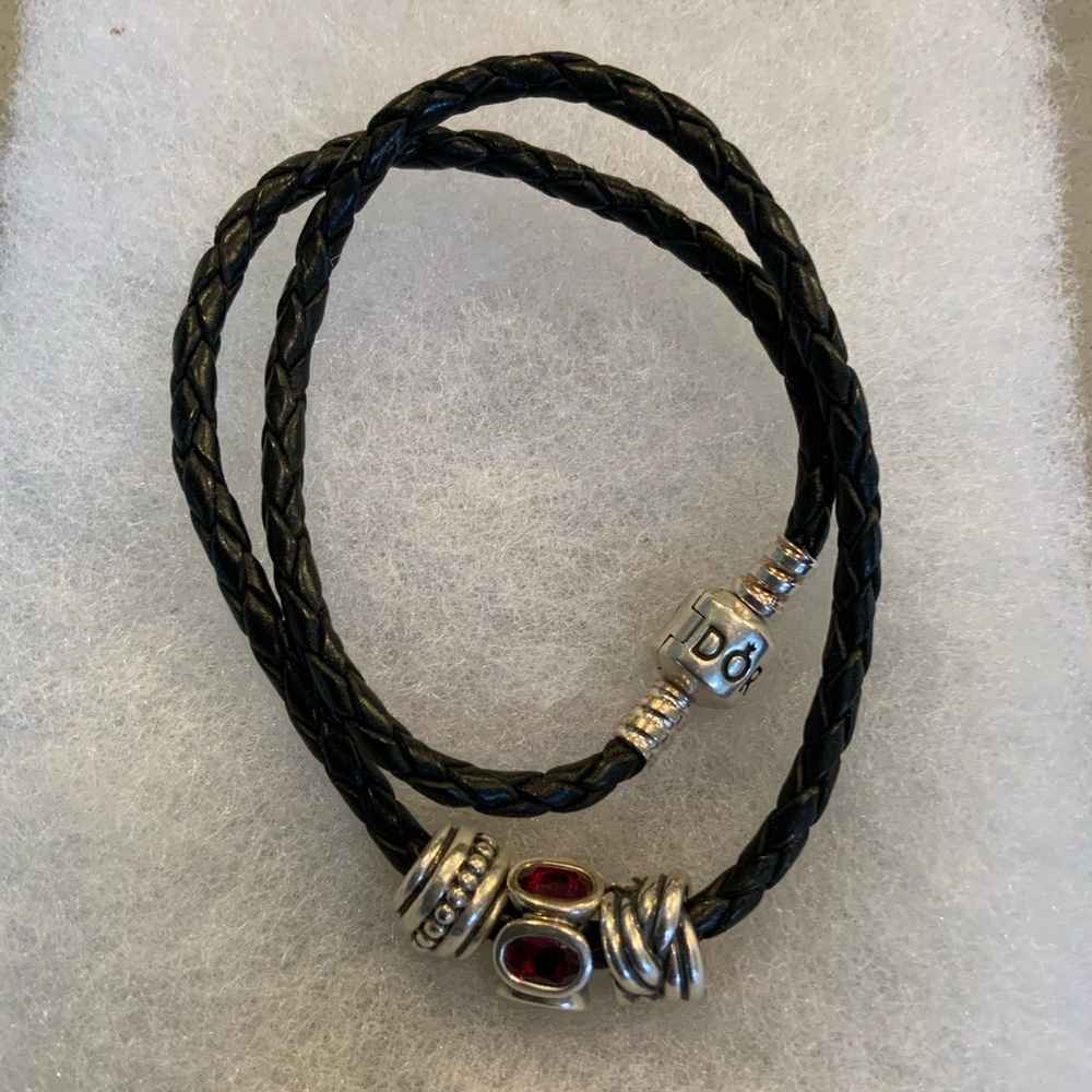 Pandora braided leather bracelet with charms